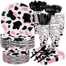 Conjunto de talheres de festa Durony Pink Cow Print 350 peças