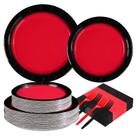 Conjunto de talheres de festa grencian vermelho e preto, 200 unidades
