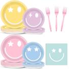 Conjunto de talheres de festa Justforjoyful Preppy Smile Face 96 unidades