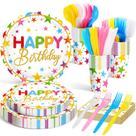 Conjunto de talheres de festa Meanplan Happy Birthday Rainbow 168 unidades