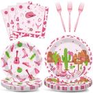 Conjunto de talheres de festa Western Cowgirl Pink Paper 96 unidades