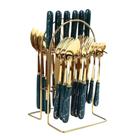 Conjunto De Talheres De Luxo Inoxidável 24pc Com Prateleira Verde