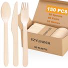 Conjunto de talheres de madeira descartáveis EZYLINKER 150 Count