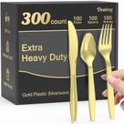 Conjunto de talheres de plástico Dealusy 300 unidades de ouro sem BPA