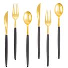 Conjunto de talheres de plástico descartáveis Rubtlamp Gold 96 unidades com alça preta