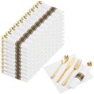 Conjunto de talheres de plástico dourado Nervure 400 unidades com guardanapos