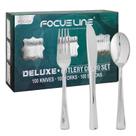 Conjunto de talheres de plástico FOCUSLINE, pacote com 300, prata, 100 garfos, 100 facas, 100 colheres