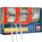 Conjunto de talheres de plástico Munfix 360 peças (garfos, colheres e facas transparentes)
