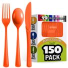 Conjunto de talheres de plástico Party Solids Orange 150 unidades (garfos, facas e colheres)
