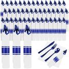 Conjunto de talheres de plástico Pyntop Blue, pacote com 100 guardanapos