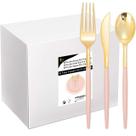 Conjunto de talheres descartáveis I00000 em ouro rosa 144 unidades para festa