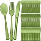 Conjunto de talheres descartáveis Minatee 150 peças de plástico (verde oliva) Conjunto de talheres descartáveis Minatee 150 peças de plástico (verde oliva)
