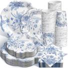 Conjunto de talheres descartáveis Newtay Blue Floral para 50 convidados