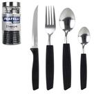 Conjunto De Talheres / Faqueiro De Inox Com 24 Peças Cabo Plástico Preto + Pote De Vidro Redondo Veneza