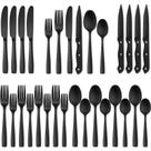 Conjunto de talheres Hiware Matte Black 24 peças para 4 com facas de bife