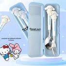 Conjunto de Talheres Infantis Hello Kitty, Melody, Kuromi e Cinnamoroll com Alça de Silicone