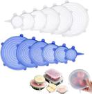 Conjunto de tampas elásticas de silicone reutilizáveis genérico branco e azul