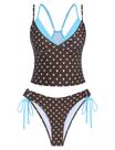 Conjunto de tanquíni feminino de dupla camada ZAFUL com decote em V azul