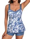 Conjunto de tanquíni feminino Hanna Nikole com shorts branco azul floral
