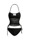 Conjunto de tanquíni feminino WDIRARA com corte frente única em preto transparente