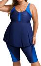Conjunto de tanquíni Hanna Nikole Plus Size com shorts capris azuis 24+