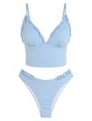Conjunto de tanquíni ZAFUL, maiôs para mulheres, controle de barriga, azul claro