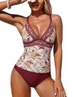 Conjunto de tanquíni ZAFUL Tummy Control Ruched Push Up com decote em V para mulheres