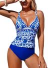 Conjunto de tanquíni ZAFUL Tummy Control Ruched Push Up com decote em V para mulheres