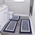 Conjunto de tapetes de banheiro Pauwer, 3 peças, microfibra absorvente, azul marinho