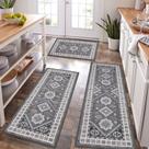 Conjunto de tapetes de cozinha HEBE Boho, 3 peças com corredor, antiderrapante, lavável