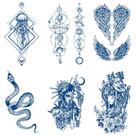 Conjunto de Tatuagens Temporárias em Degradê com Água-viva, Cobra e Penas x6