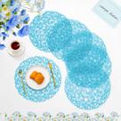 Conjunto de tecido redondo Placemat Icosamro de 6, 38 cm, azul celeste