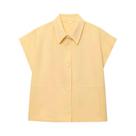 Conjunto De Terno Feminino Amarelo Manteiga Casual Com Camisa De Botão Único E Calças De Perna Larga
