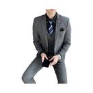 Conjunto De Terno Masculino Estilo Britânico Coreano Com Estampa Xadrez, Colete E Calças, Alta Conjunto De Terno Masculino Estilo Britânico Coreano Com Estampa Xadrez, Colete E Calças, Alta