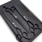 Conjunto de tesouras para cuidar de animais de estimação KINGSTAR Matt Black 20 cm com pente Conjunto de tesouras para cuidar de animais de estimação KINGSTAR Matt Black 20 cm com pente