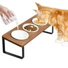 Conjunto de tigelas para água e ração para gatos Sunhoo, elevado, cerâmica, 3 peças