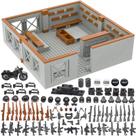Conjunto de tijolos de construção: base militar com torre de guarda e armas