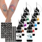 Conjunto de tinta de tatuagem temporária NewCraft 8 cores com 102 estênceis