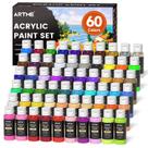 Conjunto de Tintas Acrílicas ARTME, 60 Cores em Frascos de 60ml, Não Tóxicas, À Prova d'Água, Pigmentos Ricos para Artistas, Estudantes e Iniciantes Pintura em Pedras, Tela, Madeira, Argila, Tecido e Cerâmica