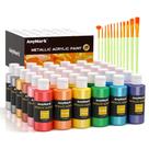 Conjunto de tintas AnyMark, acrílico metálico, 36 cores, 60 ml, 12 pincéis