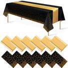 Conjunto de toalhas de mesa e corredores de mesa, pacote com 12 unidades, preto/dourado para festa Conjunto de toalhas de mesa e corredores de mesa, pacote com 12 unidades, preto/dourado para festa