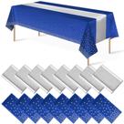 Conjunto de toalhas de mesa e corredores de mesa, pacote com 16 unidades azul/prata para festa