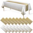 Conjunto de toalhas de mesa e corredores de mesa, pacote com 16 unidades, branco/dourado para festa