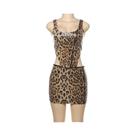 Conjunto De Top Cropped Sem Costas E Saia Mini Com Estampa De Leopardo Para Mulheres, Tendência De