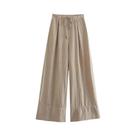 Conjunto De Top Cropped Sem Mangas Em Caqui E Calças De Cintura Alta Com Pernas Largas Moda