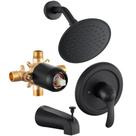 Conjunto de torneiras para banheira de chuveiro FROPO Black com válvula de cabeça de chuveiro de 15 cm Conjunto de torneiras para banheira de chuveiro FROPO Black com válvula de cabeça de chuveiro de 15 cm