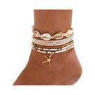 Conjunto De Tornozeleiras Boêmias Multicamadas Com Conchas E Pingente De Estrela-do-mar, 7 Peças,