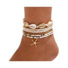 Conjunto De Tornozeleiras Femininas Vintage Com Estrela-do-mar Dourada E Conchas, 3 Peças, Joias De