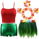 Conjunto de trajes havaianos com saia Shihanee Leaf Hula para crianças de 7 a 9 anos
