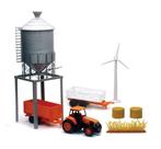 Conjunto de Trator de Brinquedo NewRay Kubota M5-111 com Silo de Grãos
